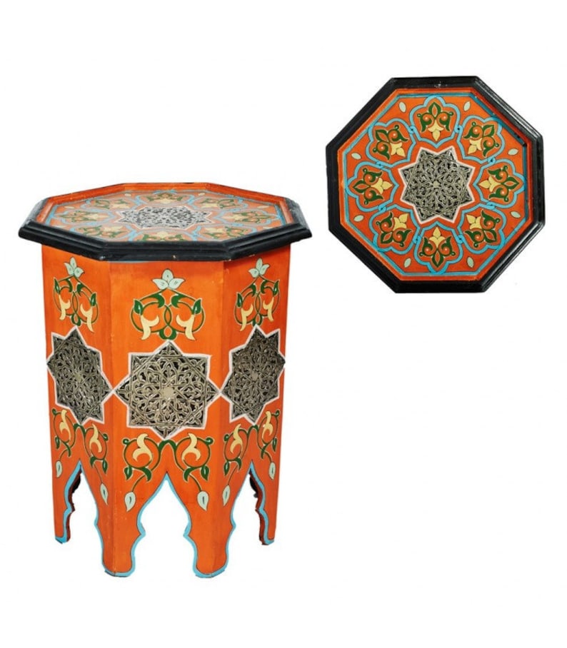 Moroccan Side Table Wooden Table Hand Painted Moroccan Furniture Living