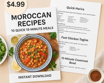 Recettes marocaines PDF | 10 repas rapides de 15 minutes (téléchargement instantané)