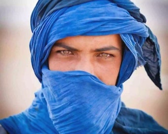 Foulard Touareg Indigo Turban Ethnique Bleu Sahara Unisexe Adulte, écharpe indigo, lange tulband d'écharpe berbère