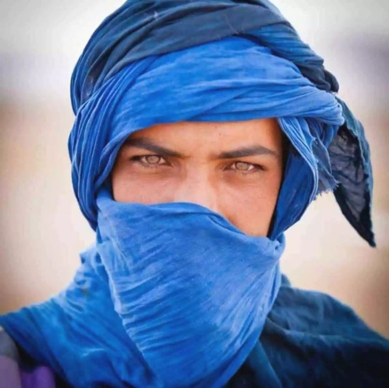 Foulard Touareg Indigo Turban Ethnique Bleu Sahara Unisex Adulte, écharpe indigo, long turban d'écharpe berbère immagine 1