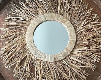 Handmade Raffia Mirror: Boho Moroccan Wall Decor