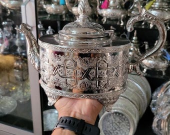 Traditional Moroccan Silver Teapot – 1.5L Stainless Steel, Mint Tea Service