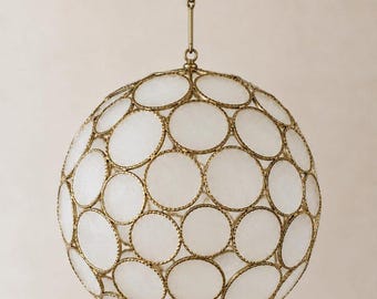 Moroccan Brass Globe Pendant Light, Frosted Glass Ceiling Lamp, Handmade Round Lighting