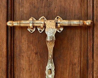 Handcrafted Moroccan Brass Door Latch, Ornate Engraved Hardware, Traditional Riad Style