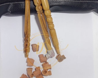 Ensemble rare de 3 pipes Sebsi marocaines, collection de pipes à tabac en bois fabriquées à la main, fumage traditionnel