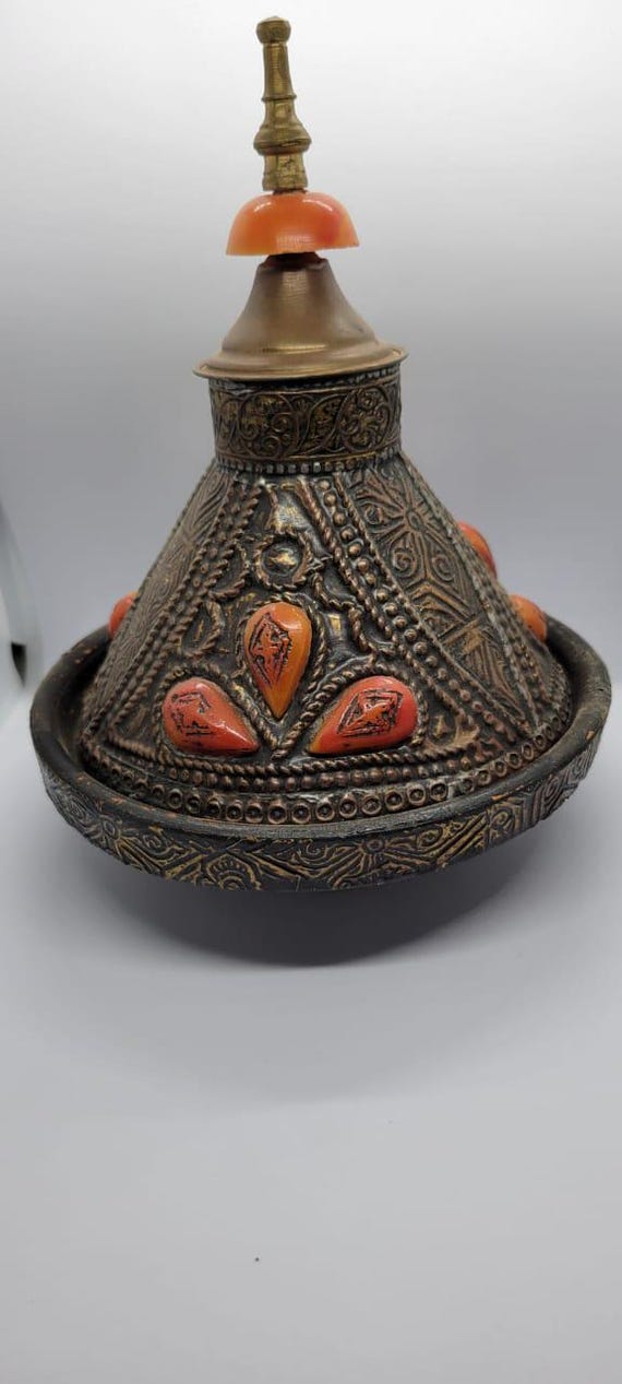 Moroccan Clay Tajine: Berber Pottery with Gold & Bone Details