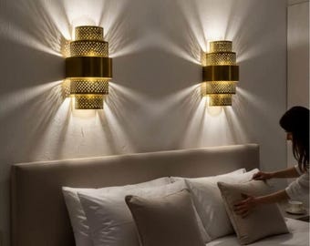 Handmade Moroccan Brass Wall Sconce – Perforated Art Deco Lamp (220V)