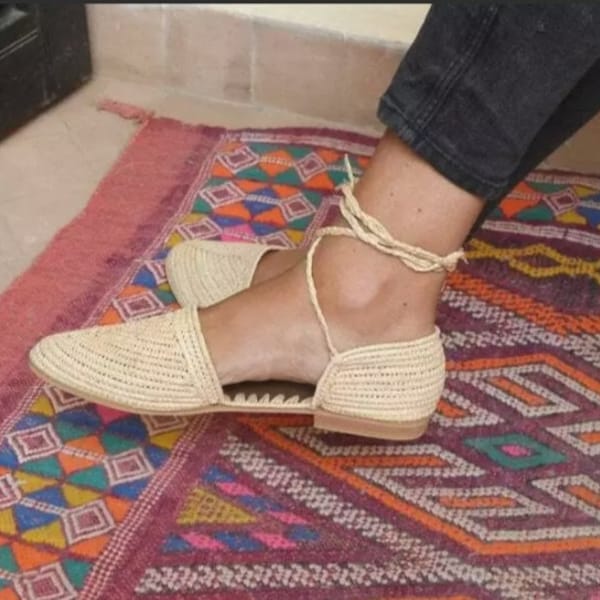 Gift+Moroccan Raffia sandals womens shoes Berber Mules Babouche handmade