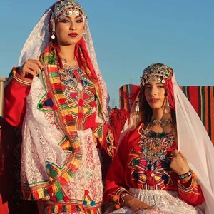 Conjunto de vestido bereber amazigh para mujer + regalo + ropa bereber hecha a mano, atuendo tradicional marroquí, ropa étnica, inspiración cultural