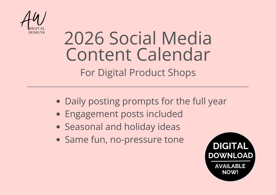 2026 Social Media Content Calendar | Daily Posting Prompts (PDF) - Etsy ...