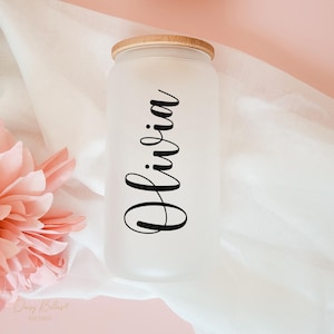 Personalised Glass Cup, Glass Tumbler with Lid and Straw, Iced Coffee Glass, Travel Cup, Bridesmaid Proposal Cups