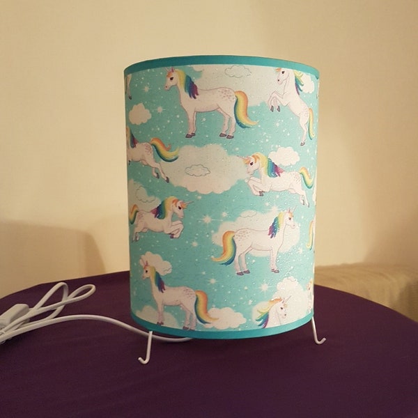 LAMPE Licorne tissu coton pailleté pour chevet enfant, diamètre 20cm