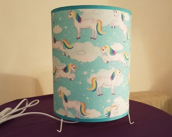 LAMPE Licorne tissu coton pailleté pour chevet enfant, diamètre 20cm