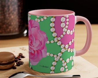 Taza de café rosa y verde, regalos de hermandad, parafernalia de hermandad, regalos para mujeres negras, regalo para amantes del café, hermandad, productos de hermandad