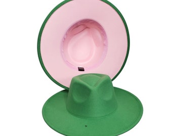 Fedora Hat, Pink and Green Fedora, Fedora hats for women, Classic Women's Hat, Ladies Fedora Hat, Wide brim Fedora Sorority Hat