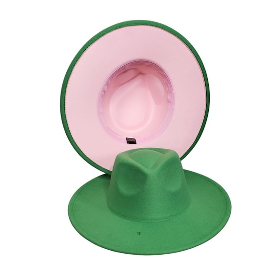 Fedora Hat, Pink and Green Fedora, Fedora hats for women, Classic Women's Hat, Ladies Fedora Hat, Wide brim Fedora Sorority Hat