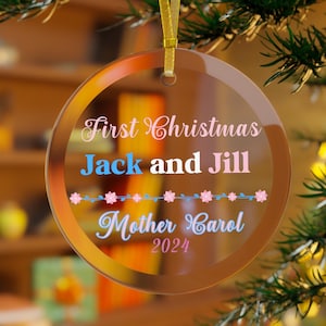 Custom Blue and Pink Jack and Jill Glass Christmas Ornament, Xmas Stocking Stuffer, Unique J & J Gift for her, Christmas Decor, Gift for Mom