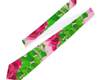 Pink and Green Ivy and Pearls Sorority Inspired Necktie | Elegant Sisterhood Gift for Her
