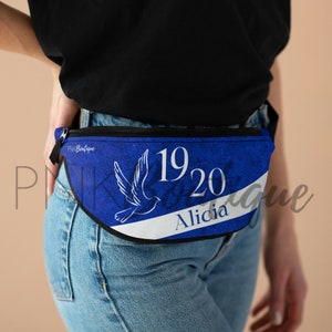 Custom White Dove Blue and White Fanny Pack, D9 Paraphernalia, HBCU Women&#39;s hip bag, Customized belt bag, Sorority Gift for her, Finer women