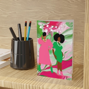 Print and Green Sisters Greeting Cards (10-pcs), HBCU Divine Nine Gift Cards, D9 Sorority Gift for her, Black Greeting Cards, Note Cards