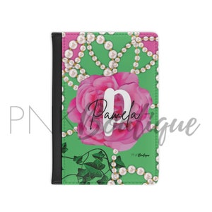 Custom Pink and Green Signature Passport Cover, Sorority Paraphernalia, Travel Gift, Sorority Gift, HBCU D9 Passport Case, Passport Wallet