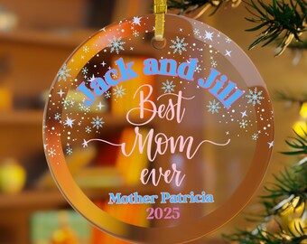 Aangepaste glazen Jack and Jill-kerstornament: blauw en roze kerstdecor