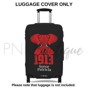 Red and white DST 1913 Luggage Cover, Black Women's Travel Gift , Luggage Protection, D9 Crimson and Cream Paraphernalia