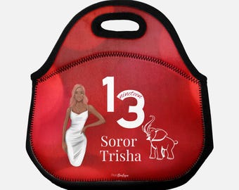 Custom Delta Sorority Neoprene Lunch Bag: Red & White Insulated Tote