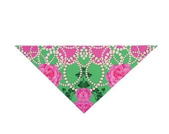 Pink and Green Roses and Pearls Pet Bandana