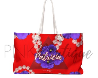 Personalized Red and White Weekender Bag, Delta Sorority Gifts, D9 Overnight Travel Bag, Delta Beach Bag, D9 Crimson and Cream Paraphernalia