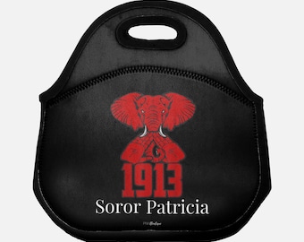 Custom Delta Sorority Lunch Bag: Red & White Neoprene Insulated Tote