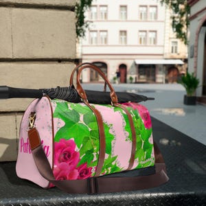 Ivy and Pearls Pink and Green Waterproof Travel Bag, HBCU Paraphernalia,Travel Accessories Duffle Bag, D9 Sorority Gift, Travel Gift for her