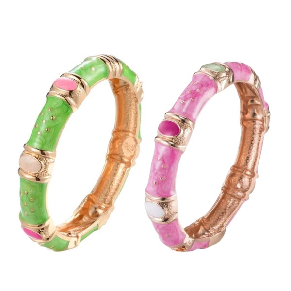 Pink and Green Bangles, AKA Sorority gift, Unique 1908 Sorority Bracelet, Pink and Green Jewelry, Black Women's Gift, AKA Bracelet for Women