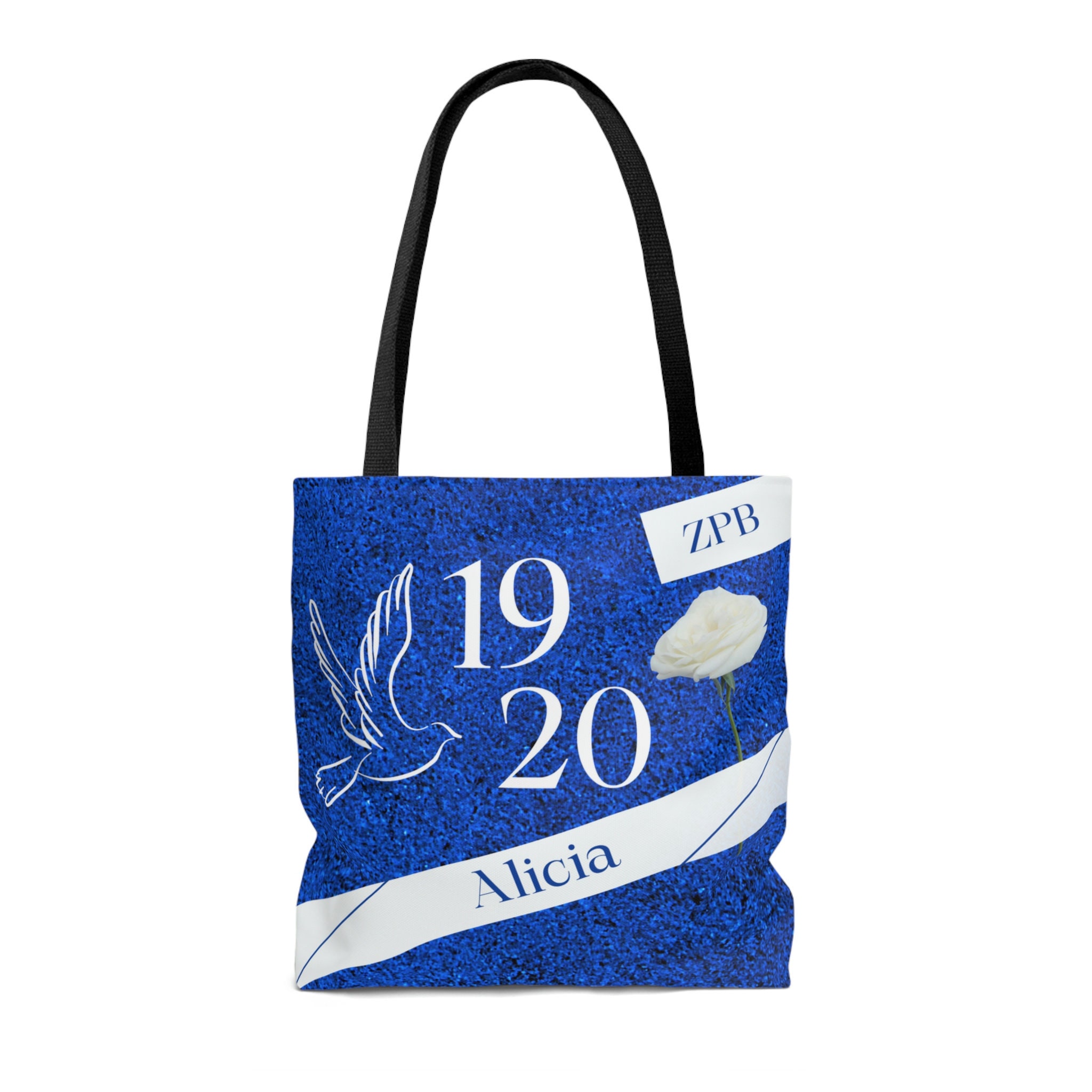 Custom Zeta Inspired Blue and White Tote Bag, HBCU Divine Nine