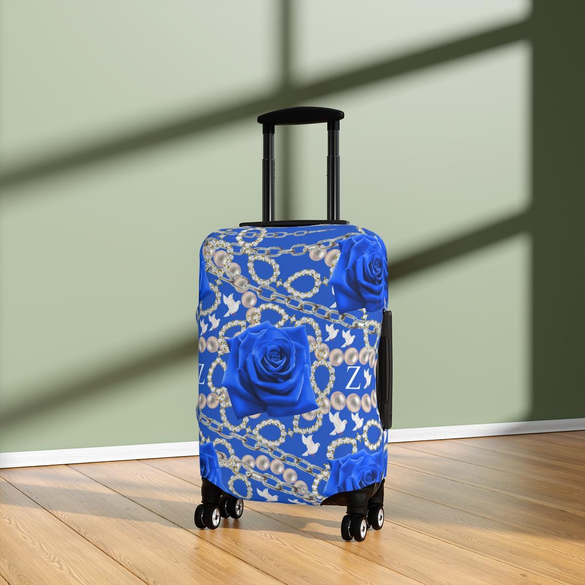 Custom Blue and White Luggage Cover, D9 Paraphernalia, Unique