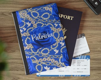 Custom Zeta Blue Rose Passport Cover: Faux Leather Travel Gift