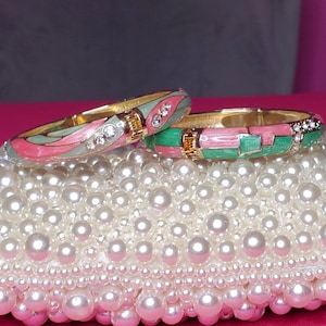 Pink and Green Bangles, Sorority gifts / Unique Gift for Her /Sorority Bracelet /  Jewelry Bracelet/ Black Women&#39;s Gift / Non Tarnish Bangle