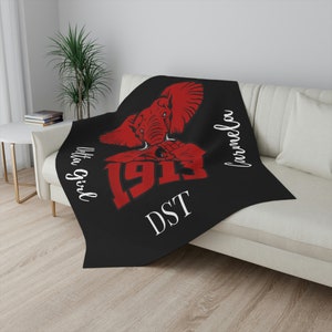 Personalized Red and White Sherpa Fleece Blanket, DST Paraphernalia, D9 Sorority Gift Merch, HBCU Bed Throw, New Home Gift,Housewarming Gift