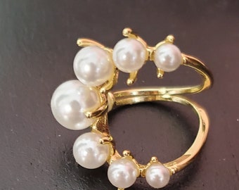 Vintage parelring // Statementring zoetwaterparel // Verstelbare ring verjaardagscadeau voor vrouwen // Moederdagcadeau voor moeder // Witte parel