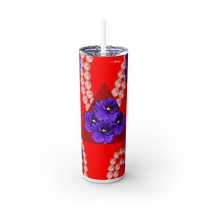 Custom Red and White Skinny Tumbler with Straw 20oz, Insulated Tumbler, Crimson and Cream, Delta Sorority Gift, Delta Travel Gift for her