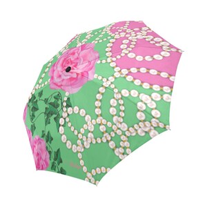 Pink and Green Auto Foldable Umbrella, Alpha Kappa Alpha, AKA Paraphernalia, Sorority Gifts, Foldable Umbrella, AKA Umbrella, AKA 1908 image 5