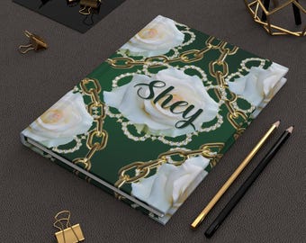 カスタム グリーンとホワイトのリンクス ハードカバー ジャーナル マット、友情ギフト、Links Incorporated、The Links Inc トラベル ジャーナル、トラベル アクセサリー