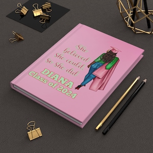 Personalized Pink and Green Hardcover Journal, HBCU Paraphernalia, D9 Sorority Gift, Custom Journal Graduation Gifts, Black and Educated