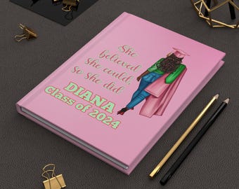 Personalized Pink and Green Hardcover Journal, HBCU Paraphernalia, D9 Sorority Gift, Custom Journal Graduation Gifts, Black and Educated