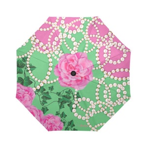 Pink and Green Auto Foldable Umbrella, Alpha Kappa Alpha, AKA Paraphernalia, Sorority Gifts, Foldable Umbrella, AKA Umbrella, AKA 1908 image 2