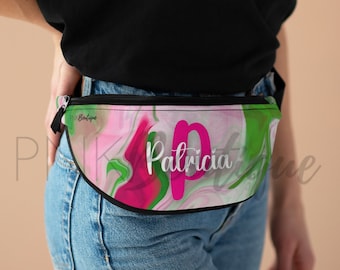 Personalized Pink and Green Fanny Pack, Fanny Pack Belt Bag, AKA Paraphernalia, AKA Sorority Gifts, Fanny pack for women, AKA Waist Bag