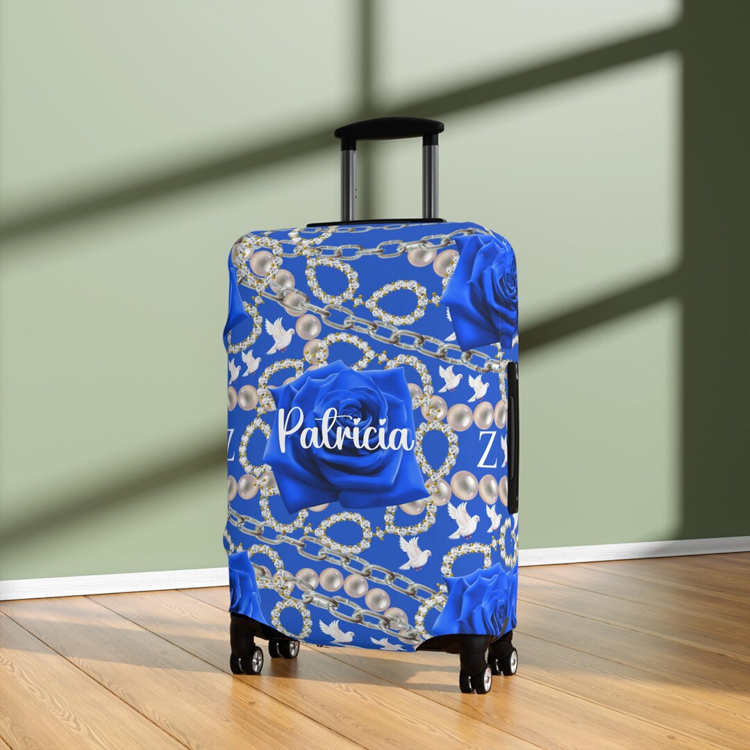 Custom Blue and White Luggage Cover, D9 Paraphernalia, Unique