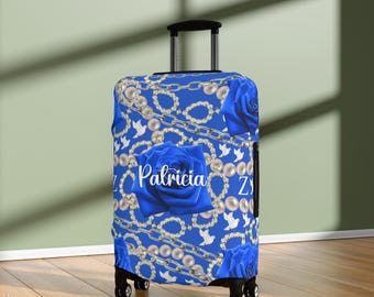 Custom Blue and White Luggage Cover, D9 Paraphernalia, Unique