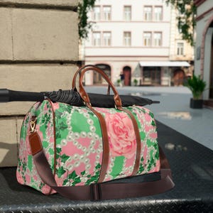 Pink and Green Waterproof Travel Bag, HBCU Paraphernalia, Travel Accessories Duffle Bag, D9 Sorority Gifts, Travel Gift for her, Gym Bag