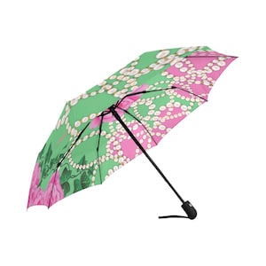 Pink and Green Auto Foldable Umbrella, Alpha Kappa Alpha, AKA Paraphernalia, Sorority Gifts, Foldable Umbrella, AKA Umbrella, AKA 1908 image 3